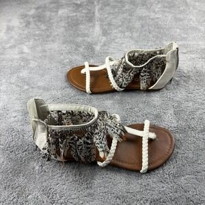 Aldo Braided‎ Straps Open Toe Feathered Sandals Womens 5.5 White